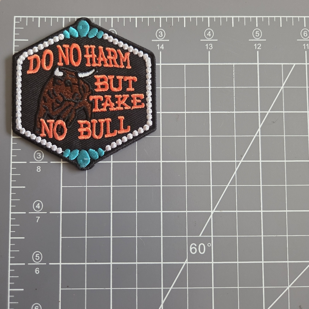 Do No Harm But Take No Bull County Western Southern Retro Iron On Patch - Picture 2 of 2